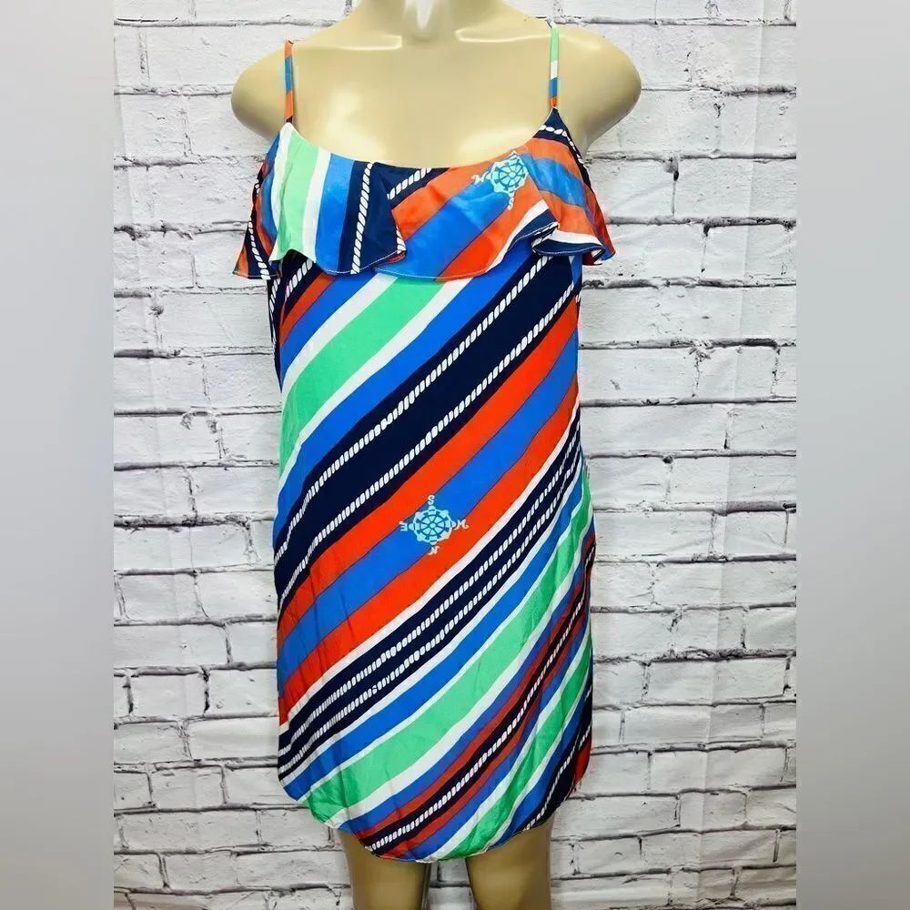 Lilly Pulitzer Laya Nautical Compass Stripe silk dress size small